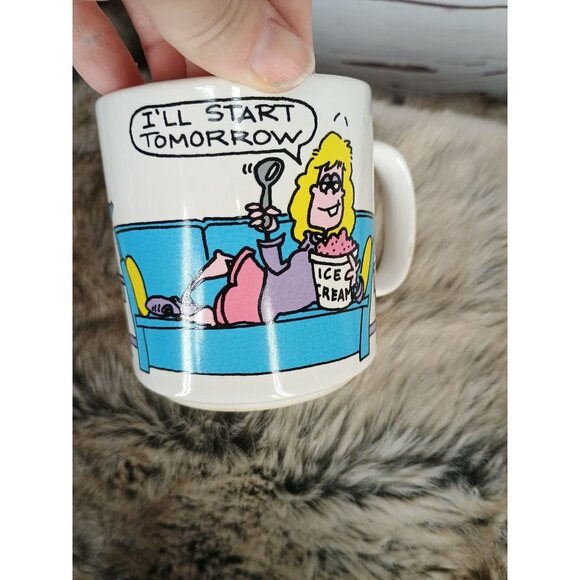 Vintage Applause "I'll Start Tomorrow" Mug Humorous Couch Potato Cup Made in Kor - Picture 6 of 6